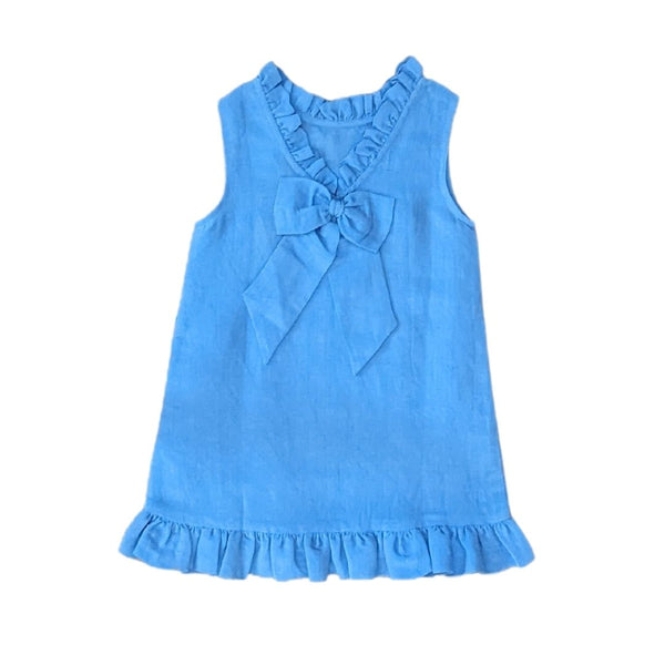 Blue Linen Shift Dress with Back Bow 2 | TukTuk Designs