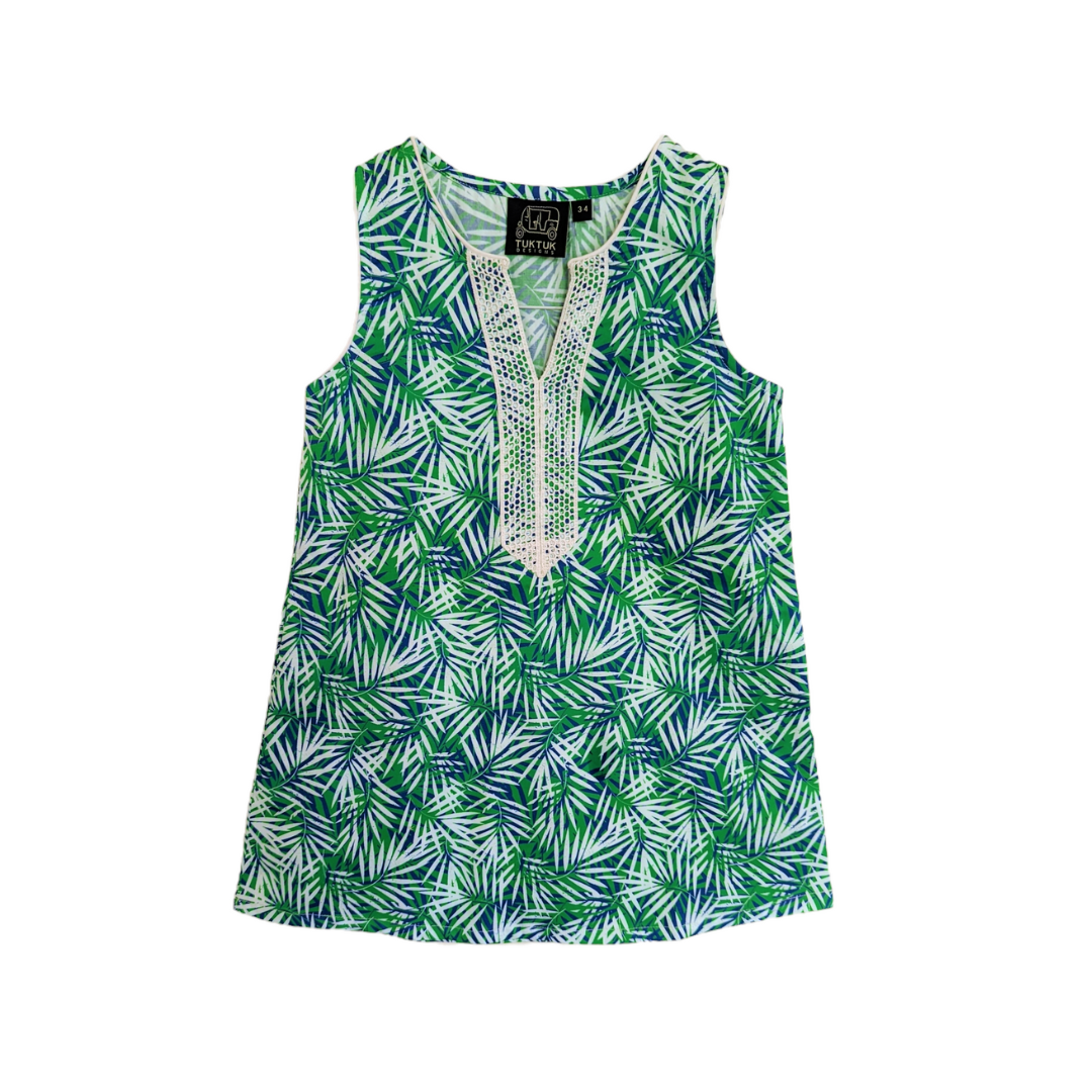 Tropical Palms Blue-Green Shift Dress