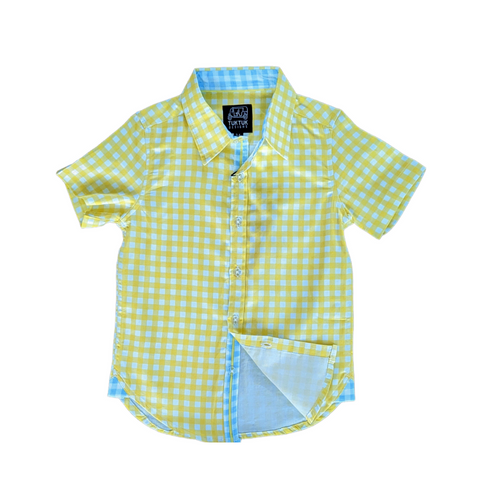 Gingham Yellow Shirt in Short Sleeves