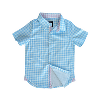 Gingham Blue Shirt in Short Sleeves