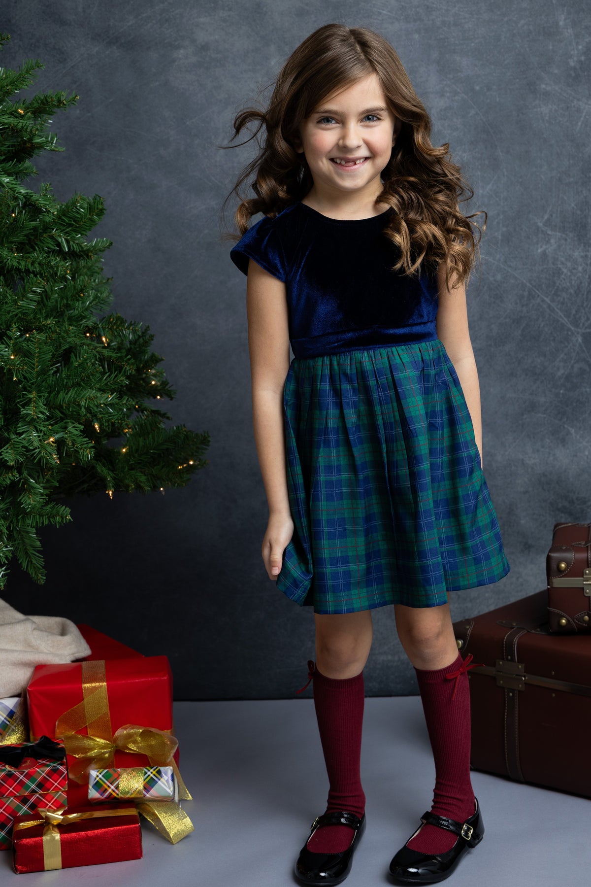 Holiday Plaid Mixed Media Dress