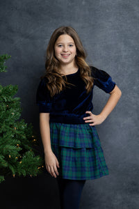 Holiday Plaid Smocked Waist Tiered Skirt
