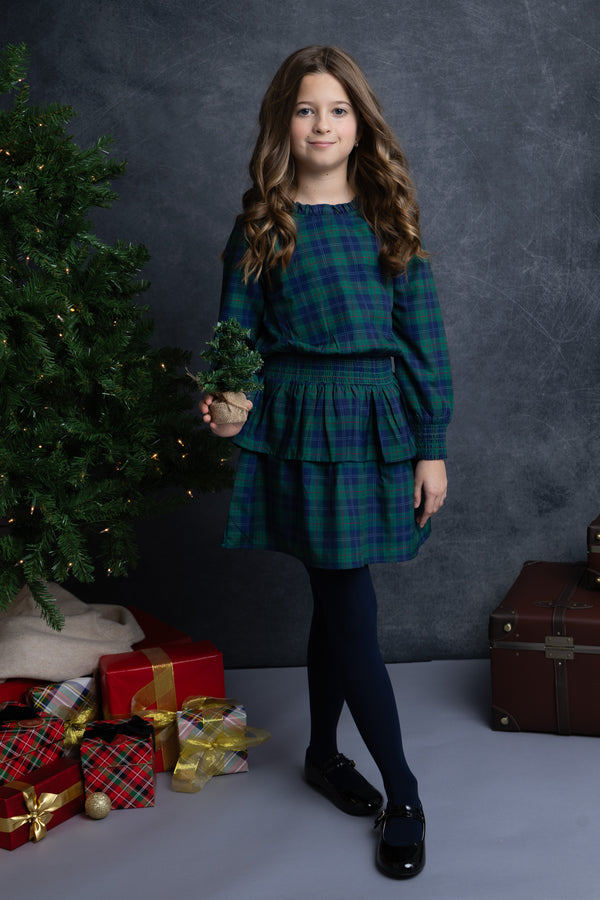 Holiday Plaid Tiered Long Sleeves