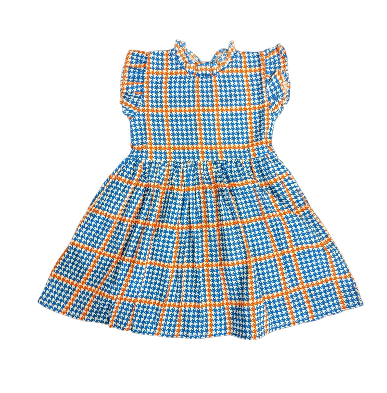 Houndstooth in Orange - Blue Ruffle Dress 5-6