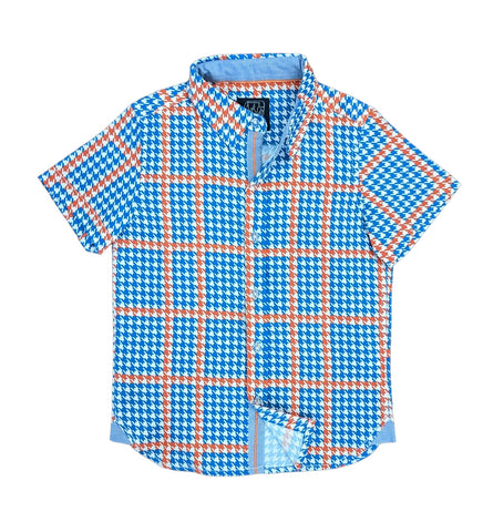 Houndstooth Blue - Orange Shirt in Short Sleeves