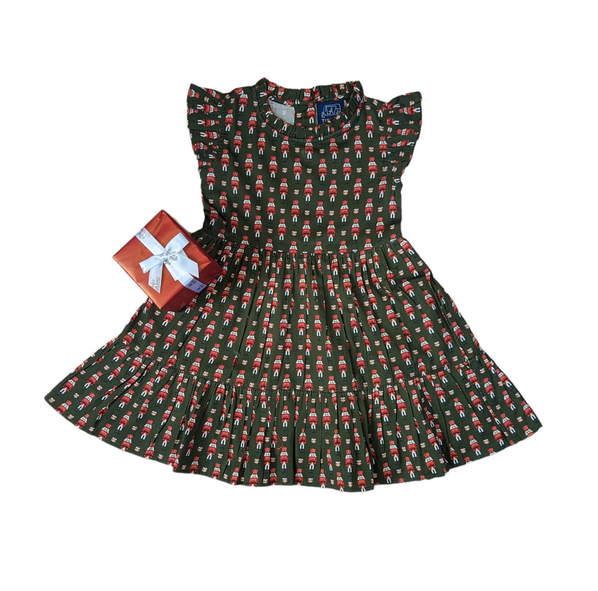 Nutcrackers in Hunter Green Ruffle Dress