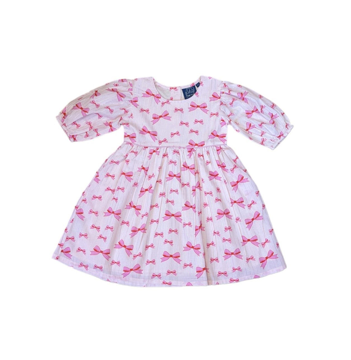 Pink Bows Puff Sleeve Dress in Lurex