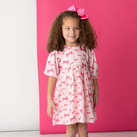 Pink Bows Puff Sleeve Dress in Lurex