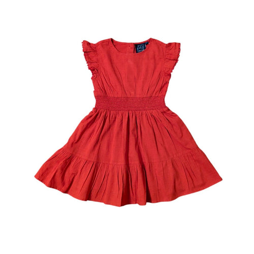 dobby red dress Linen clipped dobby-weave strap dress
