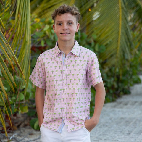 Pink Palms Shirt in Short Sleeves