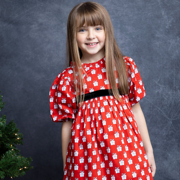 Holiday Presents Puff Sleeve Dress