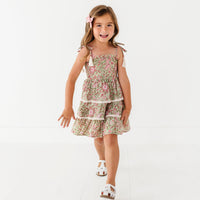 Smock Bodice Tiered Dress Block Print Bloom