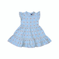 Light blue dress with floral pattern on a white background