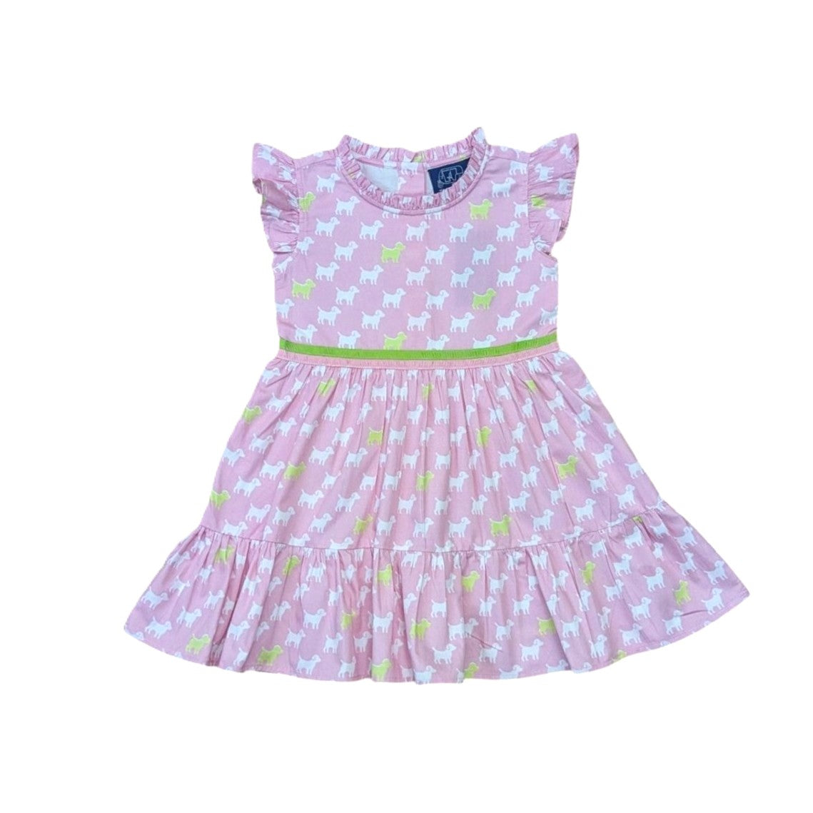 Pink dress with puppy pattern on a white background