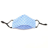 TukTuk Designs unique shaped 3D face masks in 100% cotton are created for maximum coverage and comfort. Stay safe and stylish in the Blue Moroccan Damask print available in children and mommy and me sizes.