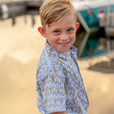 TukTuk Designs Goldfish print shirt in 100% cotton features details on the collar and placket. Also available in matching sibling dress. 