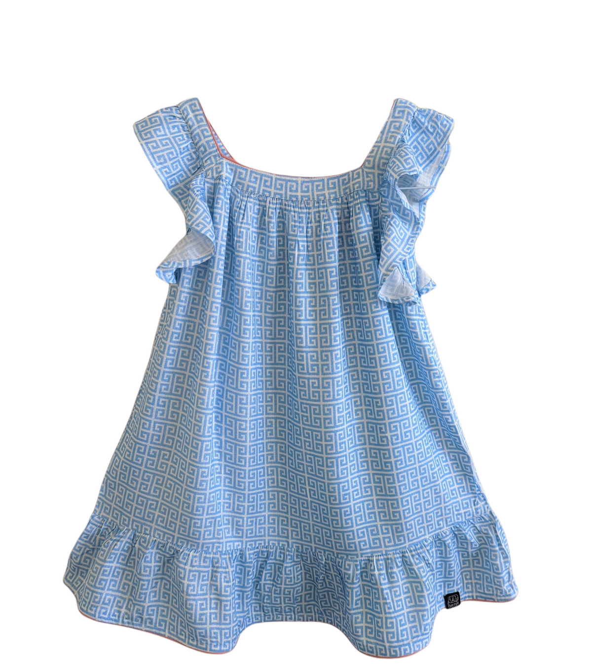 blue and white greek dress Greek Key in Ocean Flutter Sleeve Dress – TukTuk Designs
