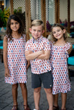 TukTuk Designs preppy Lobster print shirt with collar and placket trim details perfect for the summers. Made with 100% cotton and available in matching sibling sets of girls dresses.