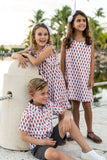 TukTuk Designs preppy Lobster crawfish print shirt with collar and placket trim details perfect for the summers. Made with 100% cotton and available in matching sibling sets of girls dresses.