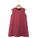 TukTuk Designs girls nautical red shift dress with white shark print and blue trim with two side pockets. Available matching boys, sibling shirt .