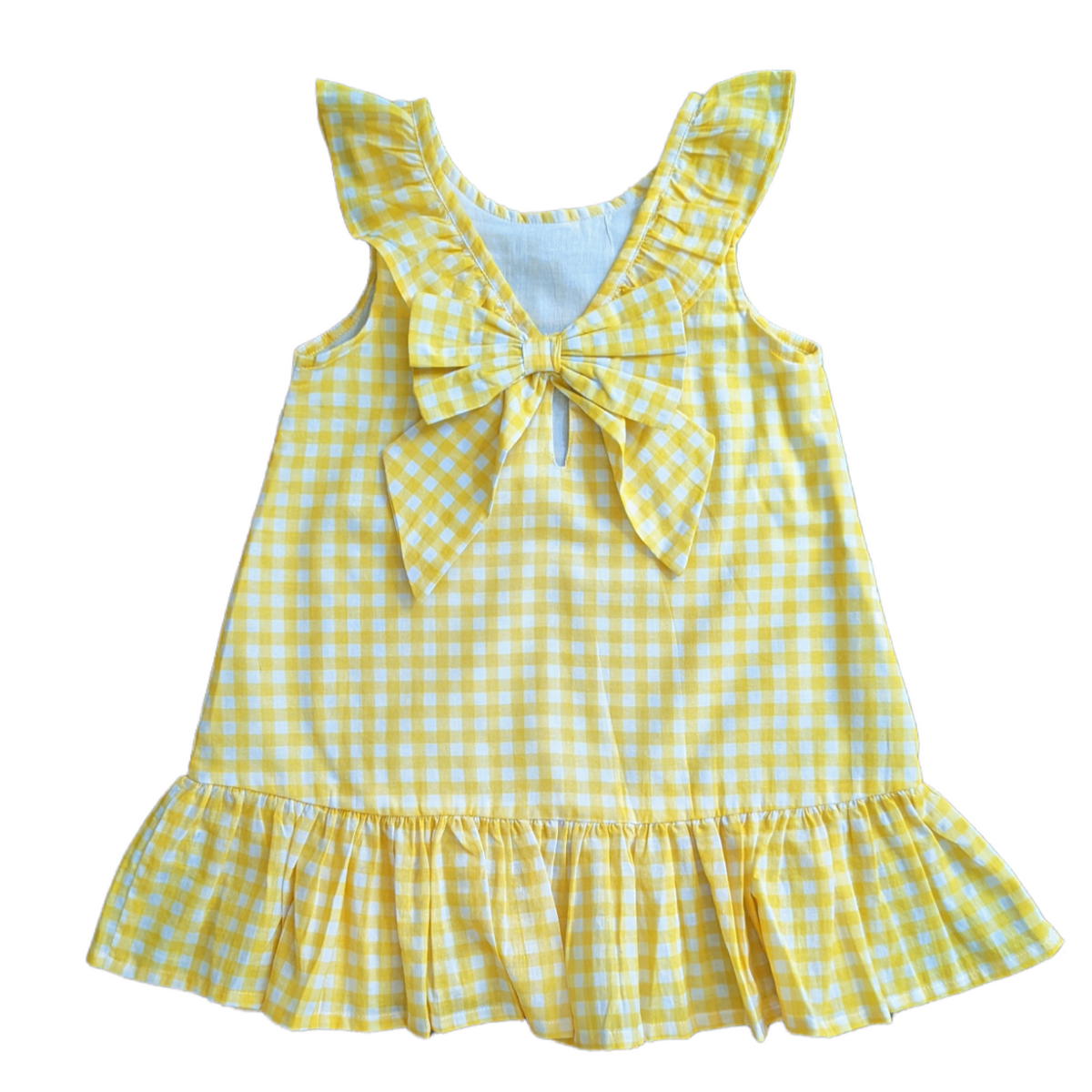 Gingham Yellow Back Bow Dress