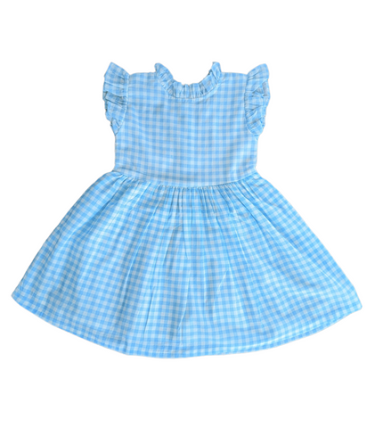 Gingham Blue Ruffle Dress