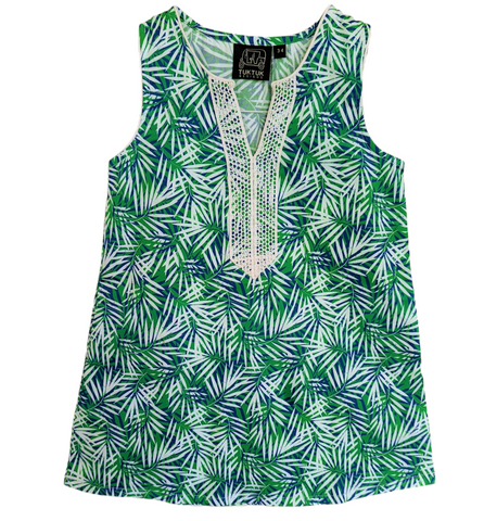 Tropical Palms Blue-Green Shift Dress