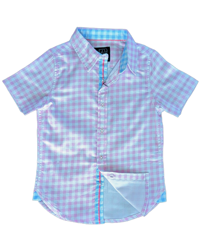 Gingham Pink Shirt in Short Sleeves