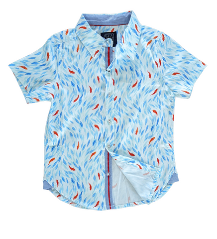 TukTuk Designs Koi Pond print matching boys shirt, girls dress and jumpsuit