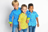 TukTuk Designs boys button up shirts in bright, colorful and fun prints.