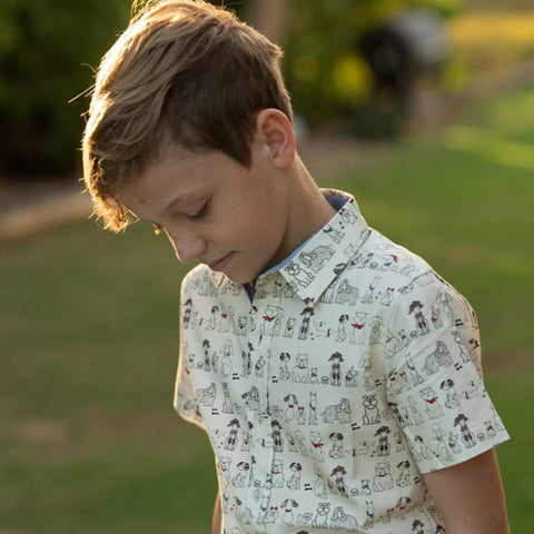 TukTuk Designs pooches dog print shirt in short sleeves. Perfect for b ack to school