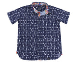 TukTuk Designs boys short sleeve blue fish shirt with colorful trim details suited for resorts, parties and everyday.