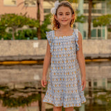 TukTuk Designs classic goldfish print in a breezy flutter sleeve dress is perfect for the summers. It is made with 100% soft viscose and perfect for twirling. Also available in matching sibling shirt.