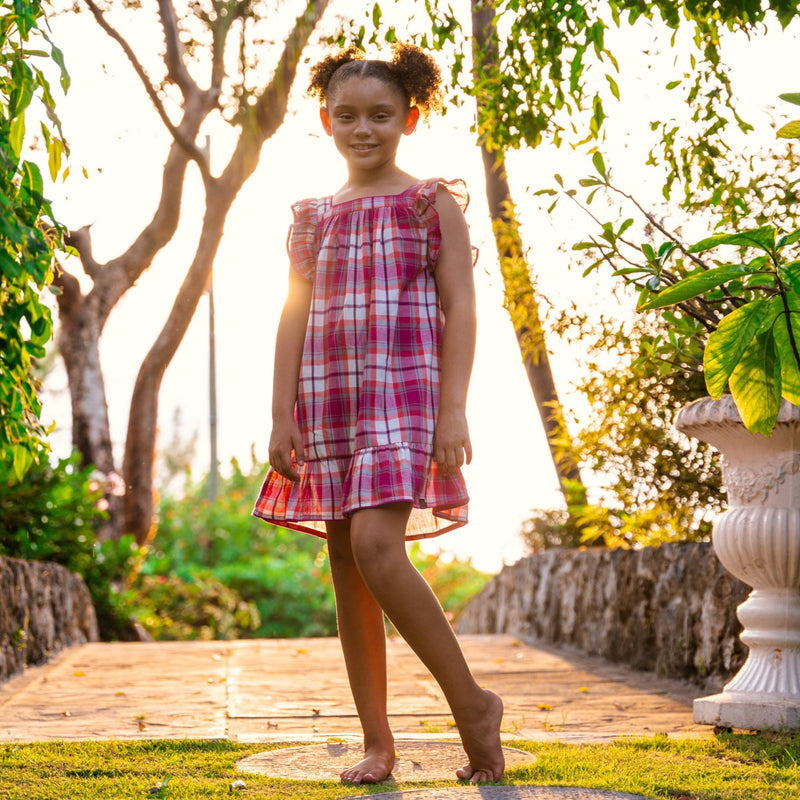 Plaid Flutter Sleeves Dress