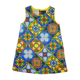 TukTuk Designs Italian tile print is a statement piece. This colorful flutter sleeve dress made of 100% soft viscose is guaranteed to be a show stopper! 