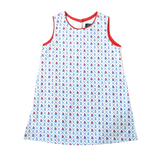 TukTuk Designs Anchors Aweigh matching sibling outfits in short sleeve shirt and shift dress featuring nautical sailboats and anchors with details all in 100% cotton